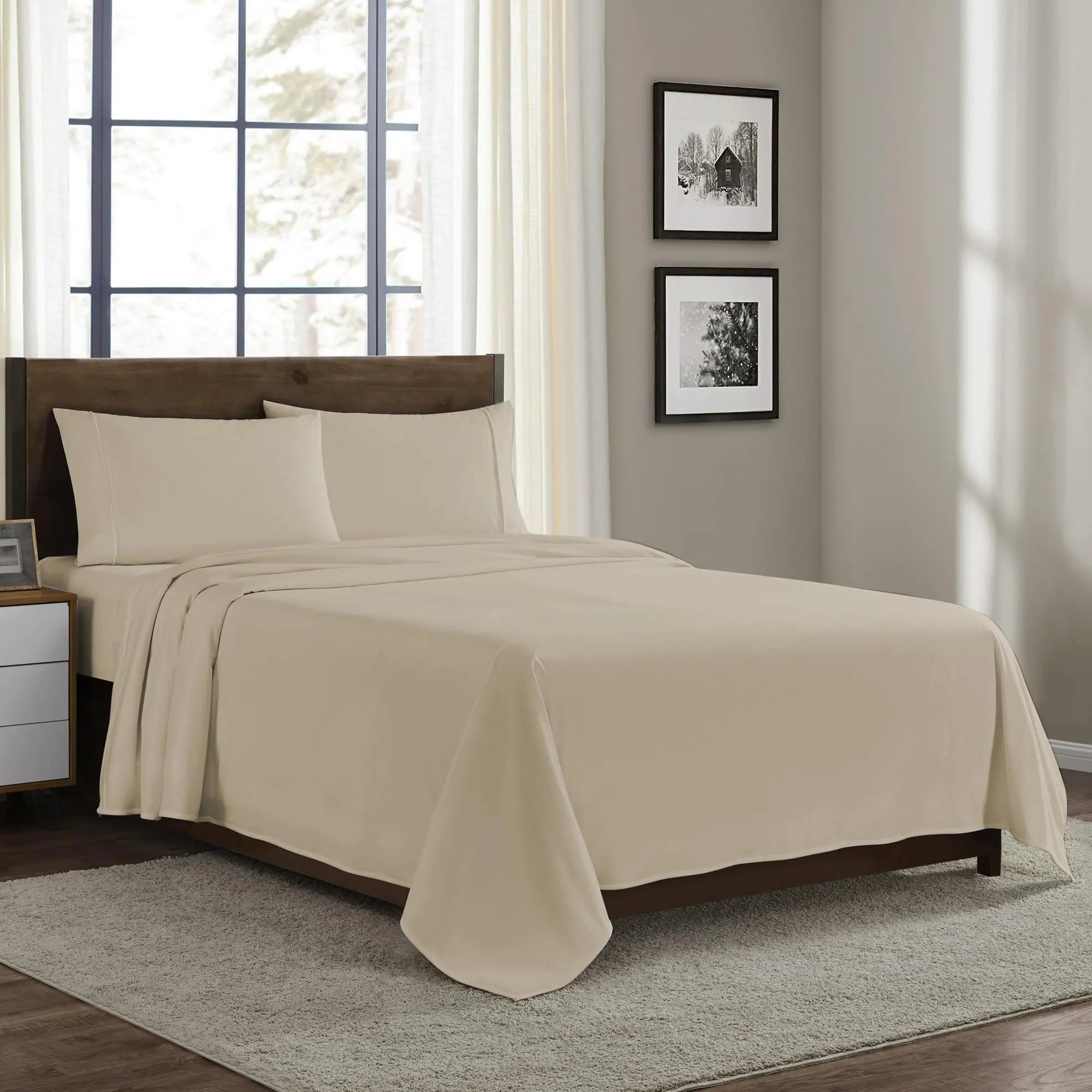 100% Cotton Flannel Sheets King Size - Warm & Cozy Flannel Bed Sheets Set for Winter - Soft Brushed Cotton Bedding for Ultimate Comfort - Heavyweight Sheet Set King Beige