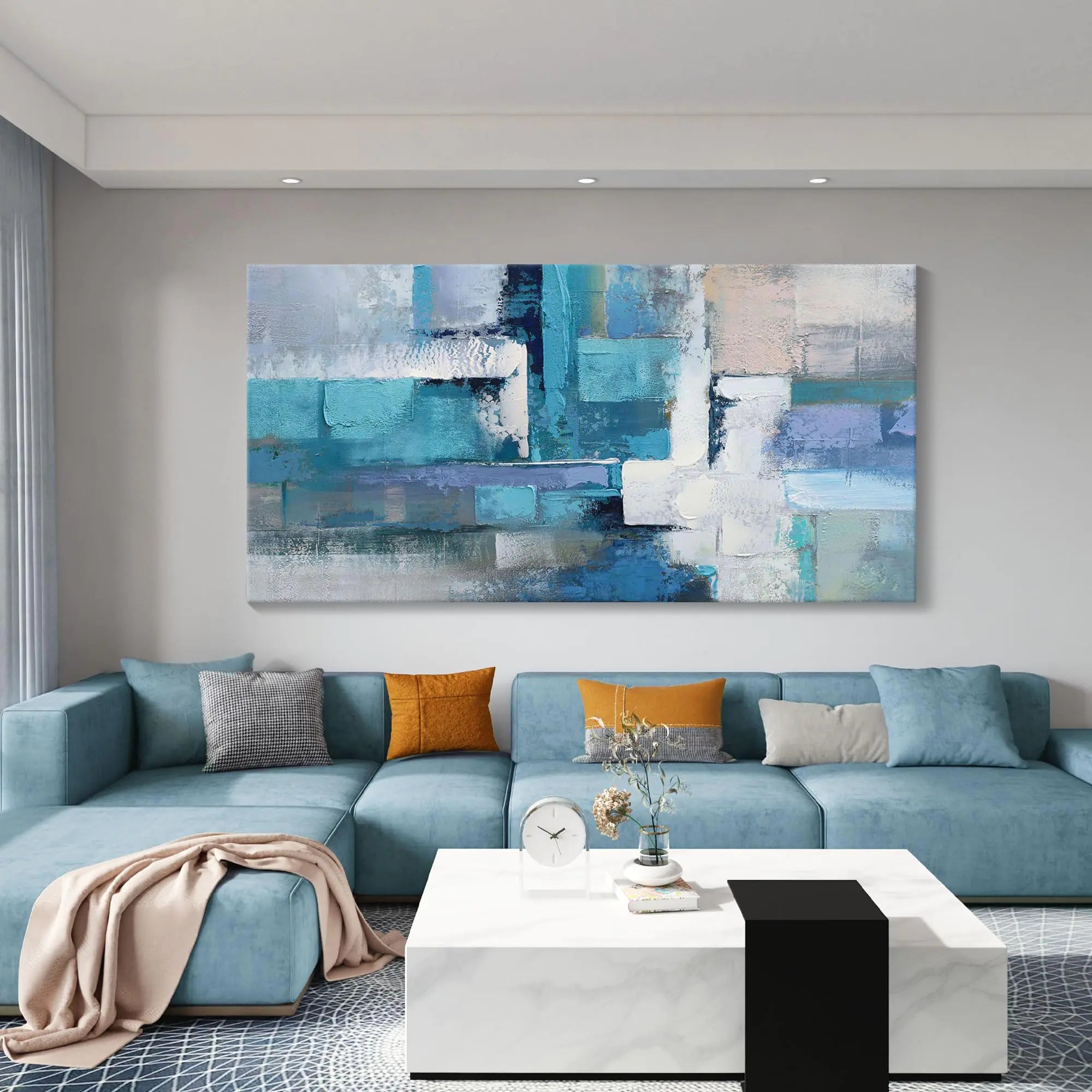 AJAZIKO Blue Abstract Canvas Wall Art - Modern Wall Decor Living Room Wall Art Bedroom and Office Decor Artwork for Wall DecorPictures for Living Room