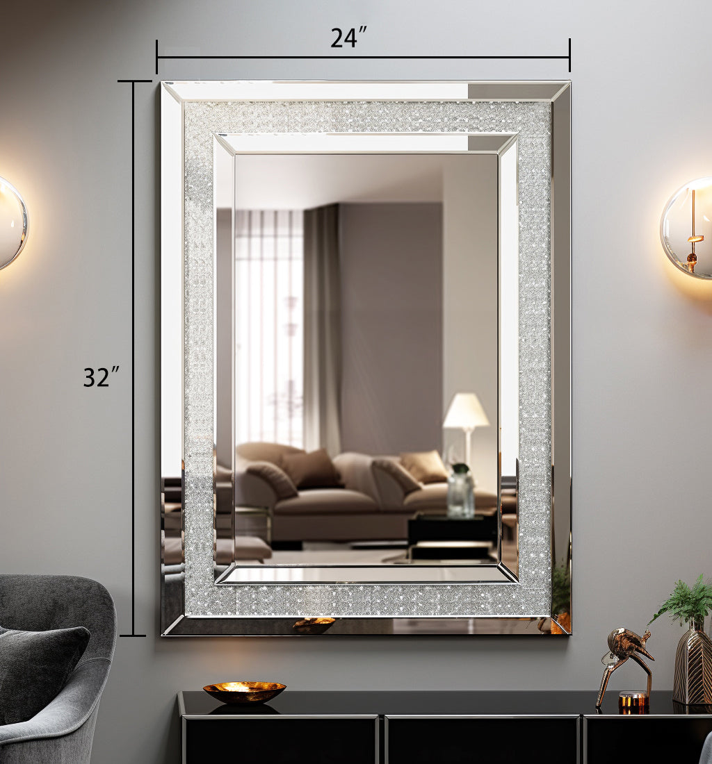 Large Wall-Mounted Silver Decorative Rectangular Wall Mirror for Home, Living Room, Bedroom, Entryway (clear HD mirror)