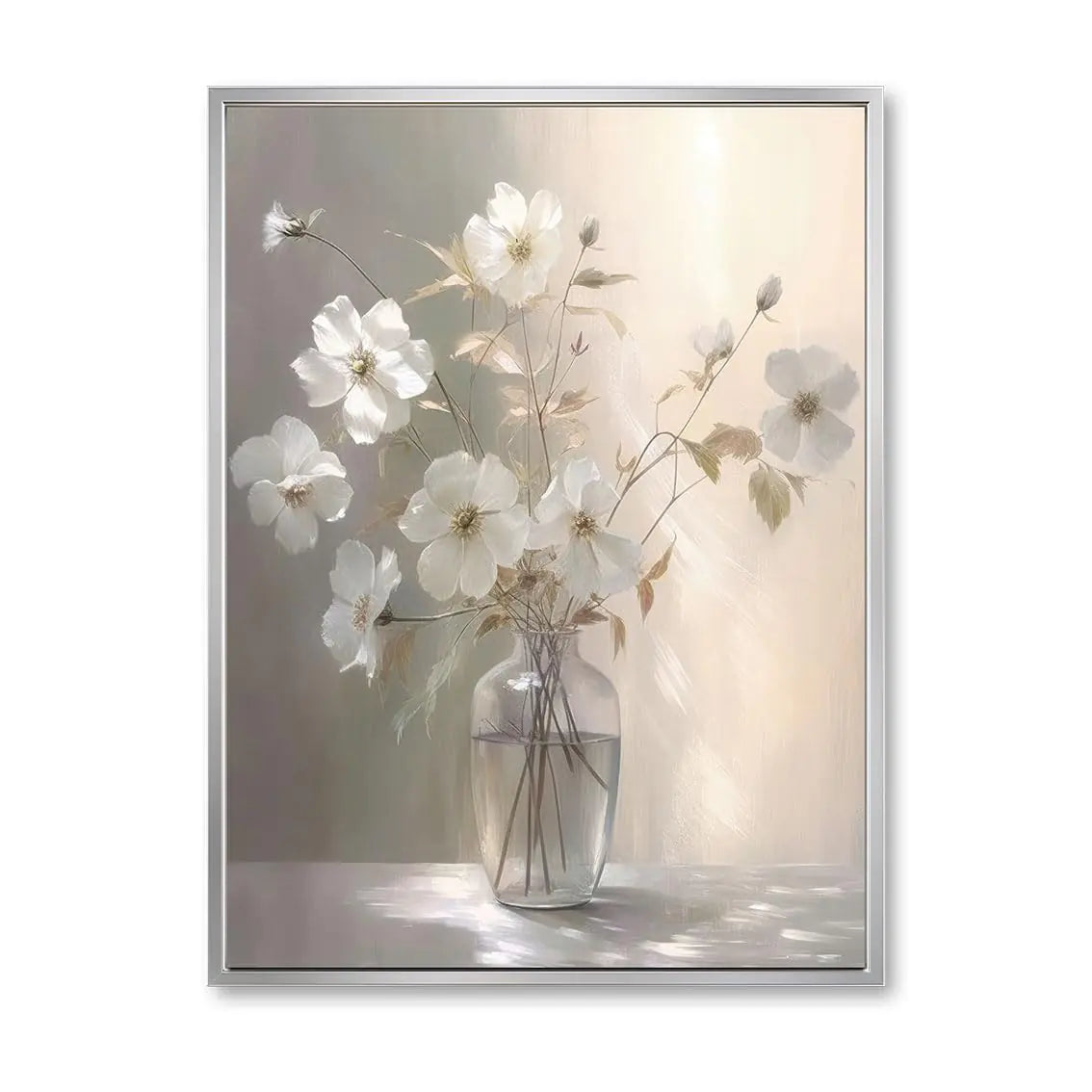 daktenn Framed Canvas Wall Art Floral Wall Decor for Bathroom Bedroom Framed Artwork for Wall Modern Wall Decorations prints (Silver Framed 18x24)