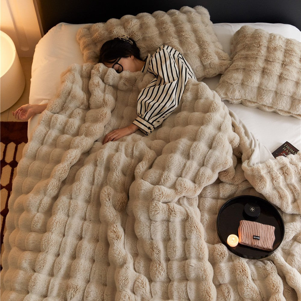 Double-sided Rabbit Fleece Blanket Solid Color Faux Fur Plush Blanket Soft Warm Throw Blanket For Couch Sofa Nap Blanket For Winter