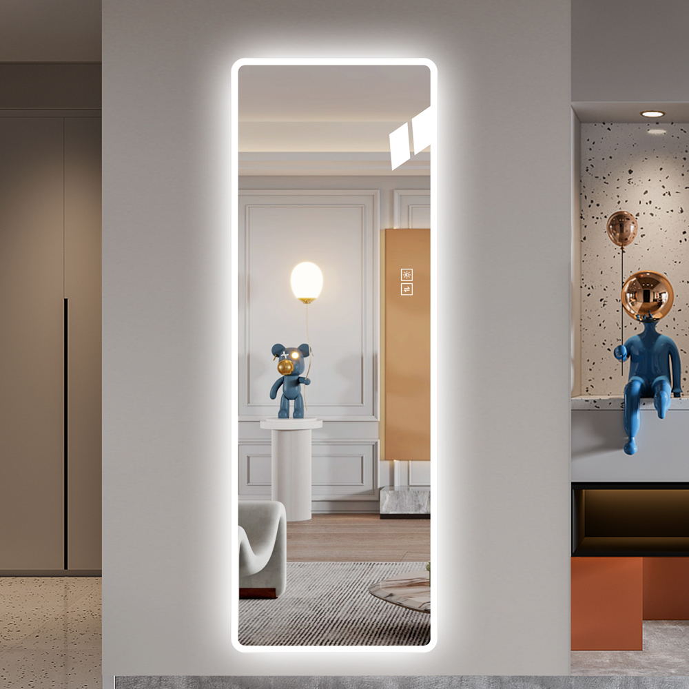 Full Length Mirror Lighted Vanity Body Mirror LED Mirror Wall-Mounted Mirror Big Size Rounded Corners, Bedroom,Living Room