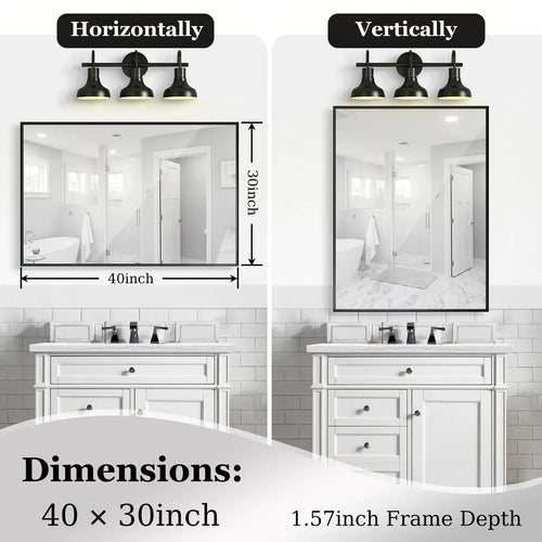 40x30 Inch Glossy Black Bathroom Mirror Wall Rectangular Vanity Mirror