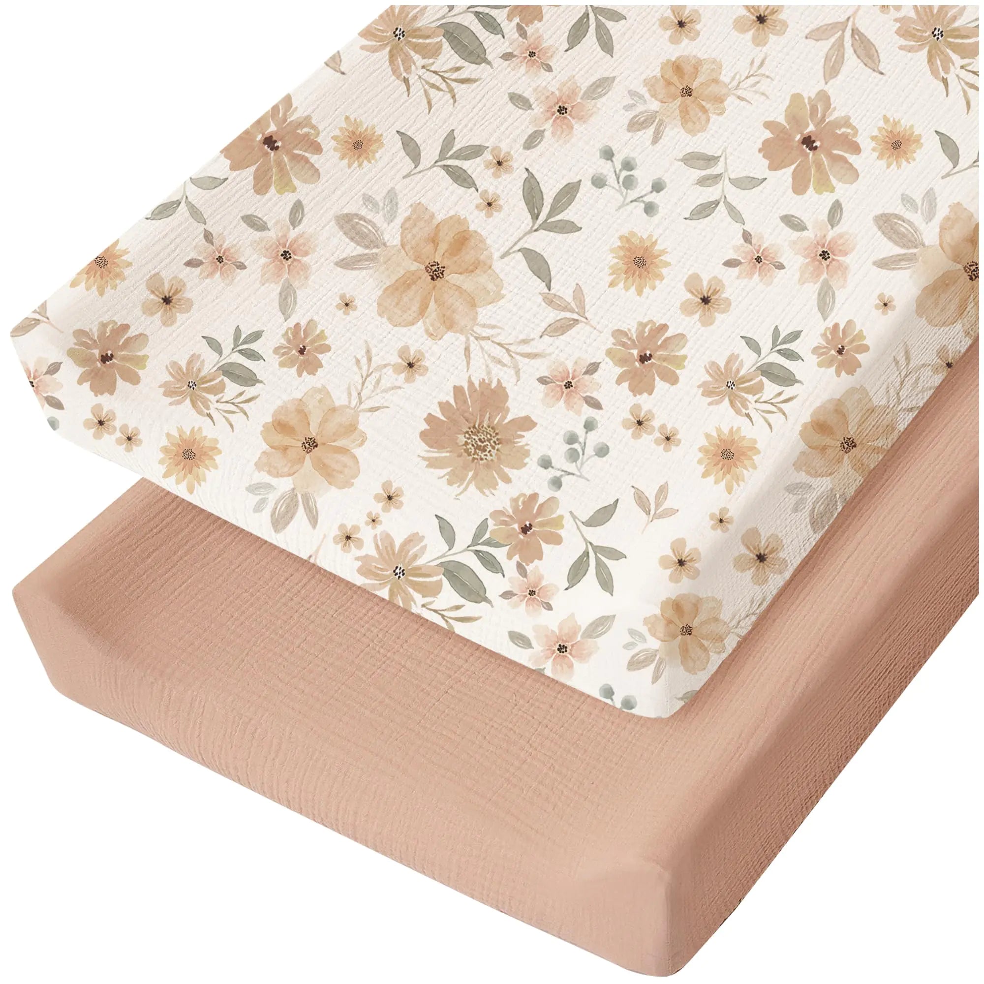 Konssy 2 Pack Muslin Changing Pad Cover for Baby Girls Boys 100% Cotton Fitted Diaper Changing Table Cover Set Soft Changing Pad Sheets (ToffeeFlourish)