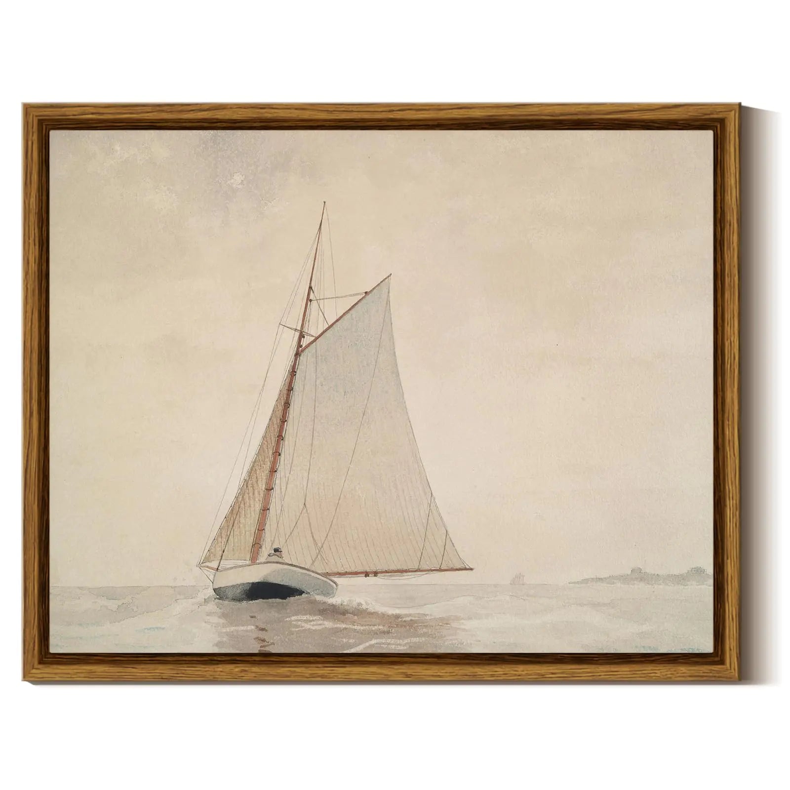 InSimSea Framed Canvas Wall Art Boat Lover White Sailboat Seascape Watercolor Vintage Painting on Canvas - Coastal Wall Art Prints Bedroom Office and Home Decor 8x10in