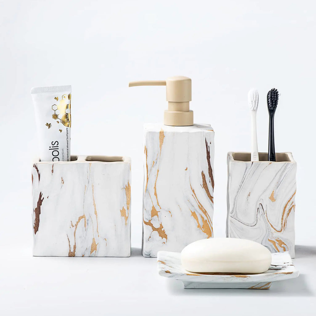 Marble Bathroom Accessories Set (4-Piece)