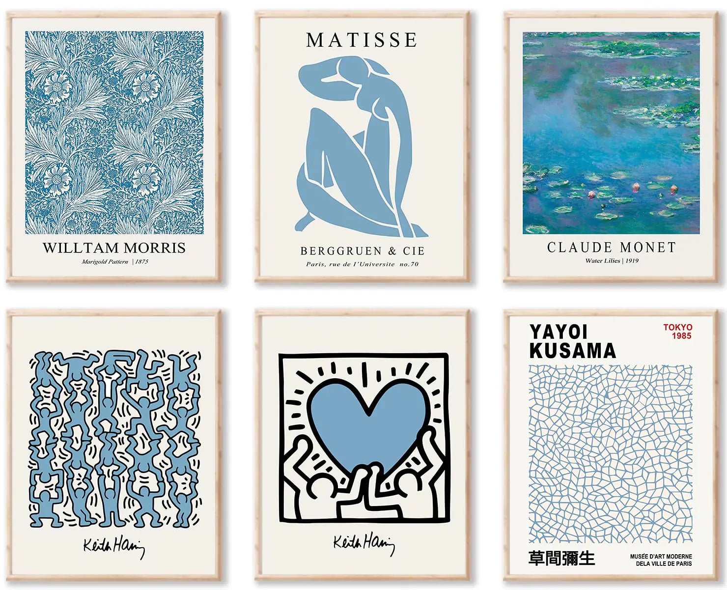 Matisse Wall Art Prints Set of 6 Abstract Blue Matisse Wall Art Exhibition Posters Modern Blue Matisse Print William Morris Painting Yayoi Kusama Poster Claude Monet Prints Boho Canvas Art Prints