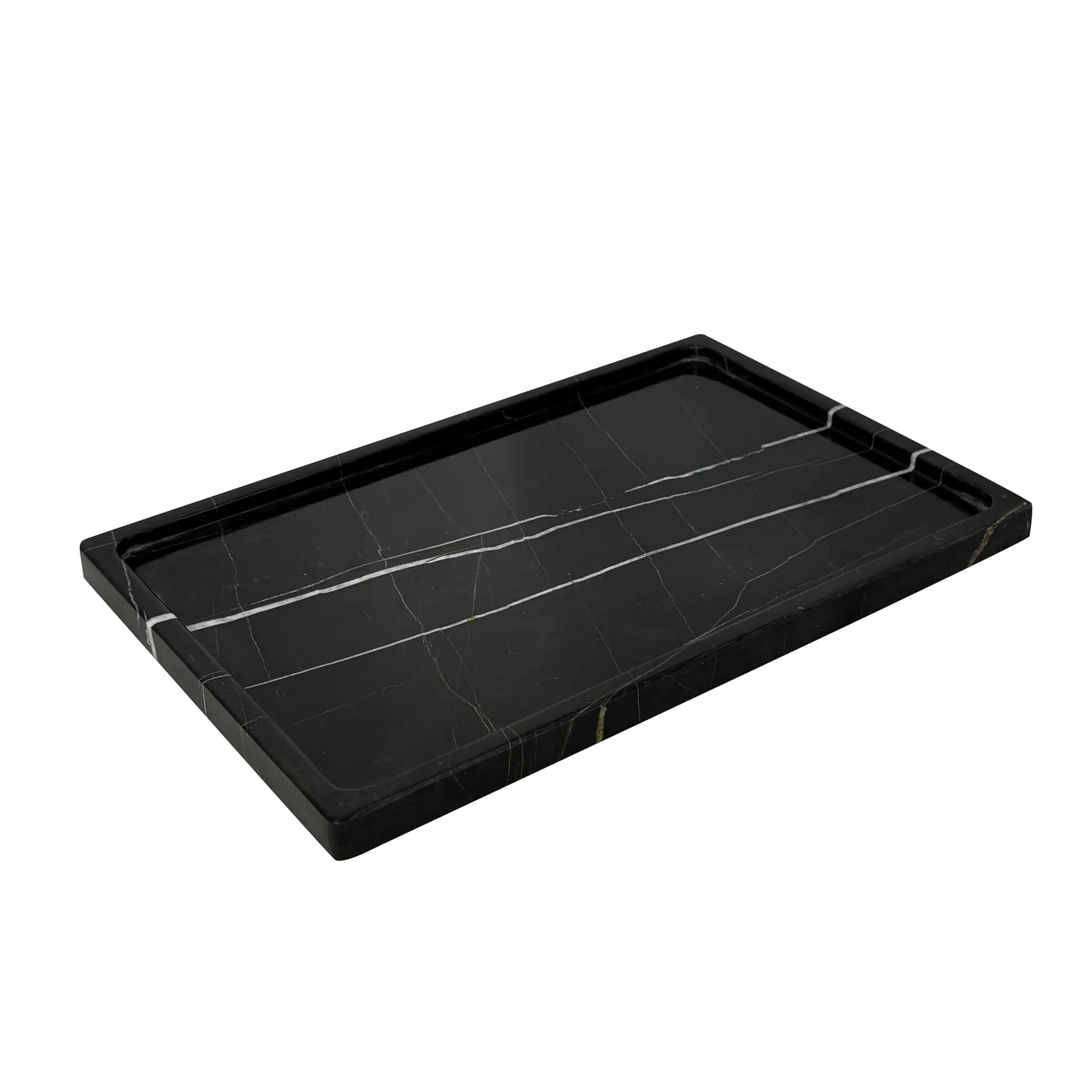 Genuine Natural Marble Tray for Luxurious Home Decorative- Marble Stone Storage Tray for Bathroom/Kitchen/Vanity/Dresser - Not Resin/Not Ceramic (Black)