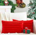GriNeed Pack of 2 Christmas Red Pillow Covers 12x20 Inch Decorative Faux Fur Throw Pillow Cover Soft Lumbar Plush Pillowcases for Couch Sofa Bed Living Room Fluffy Cute Home Boho Accent Decor