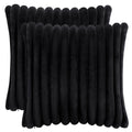 AmHoo Pack of 2 Decorative Throw Pillow Covers Faux Rabbit Fur Cozy Velvet Super Soft Fuzzy Striped Set Case Cushion for Couch Sofa Bedroom 20 x 20-Inch Black