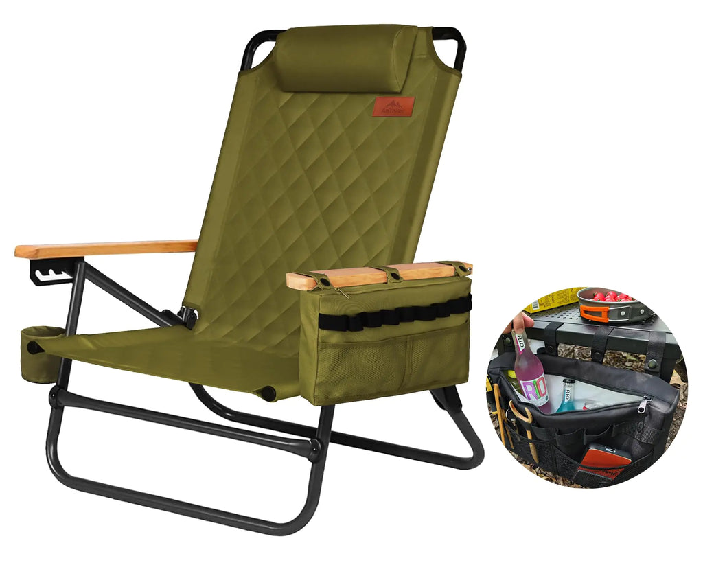 AnYoker Beach Chair 4 Adjust Position Compact Backpack Chair Portable Folding Chair Camping Chair with Cooler Pouch Side Pocket HeadrestCup HolderShoulder Strap Lightweight Hiking GLW（Green1）